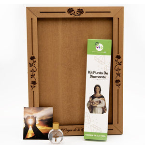 Combo 4: Kit Punto de Diamante Virgen de la Vida + Marco + Agua Bendita