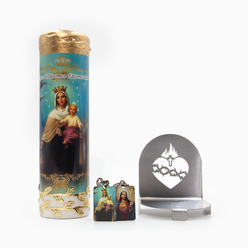 Kit Cirio Virgen del Carmen + Base + obsequio Escapulario