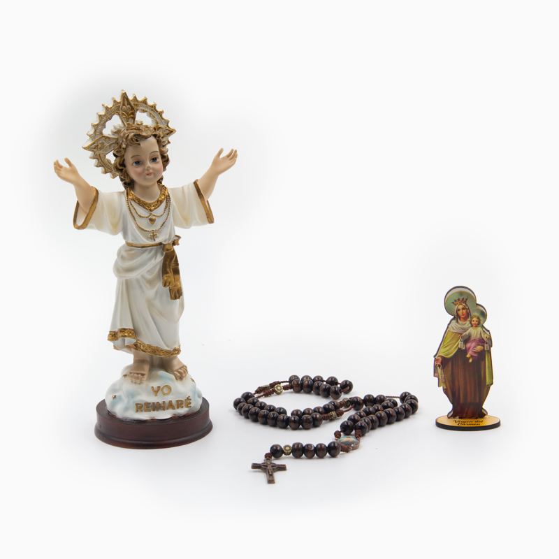 Kit Divino Niño Jesús + Camándula + obsequio imagen Virgen del Carmen