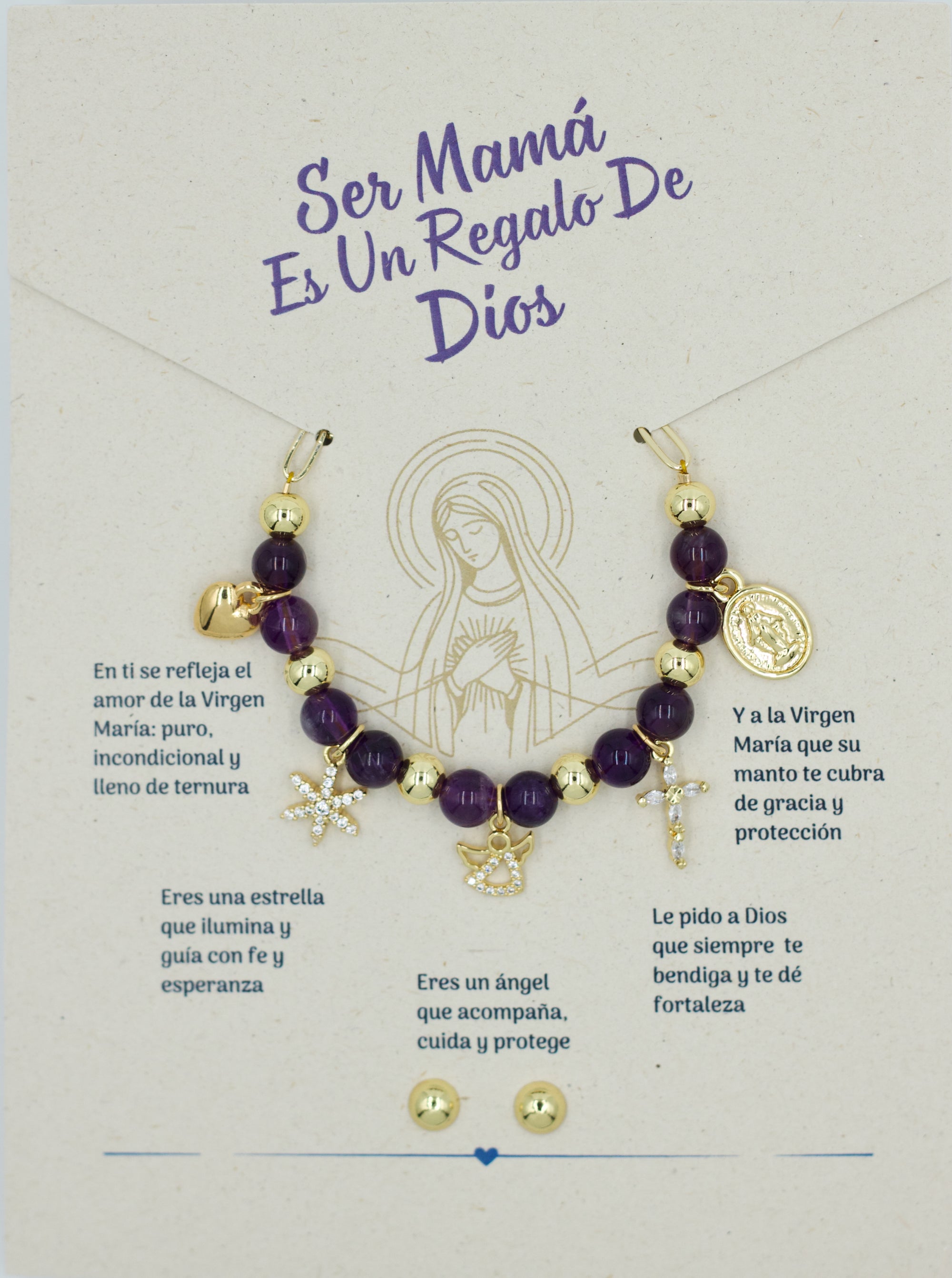 Combo 2: Collar + Aretes Madres + Pulsera Ángel de la Guarda + Obsequio Corazón de Jesús