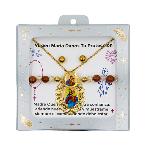 Accesorios Virgen María Auxiliadora (collar + aretes + pulsera)