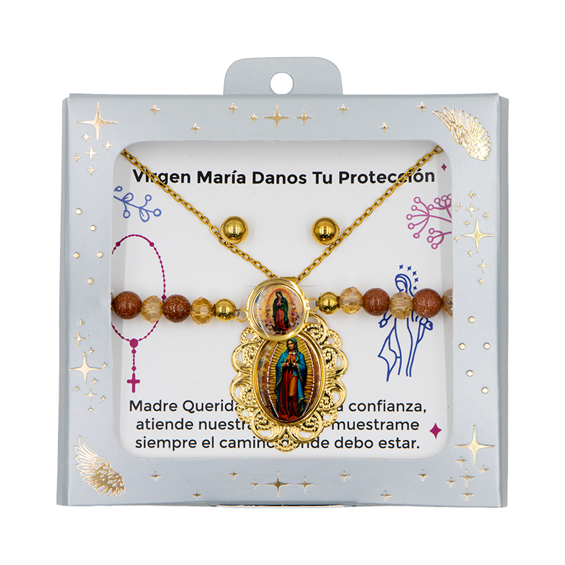 Accesorios Virgen de Guadalupe (collar + aretes + pulsera)